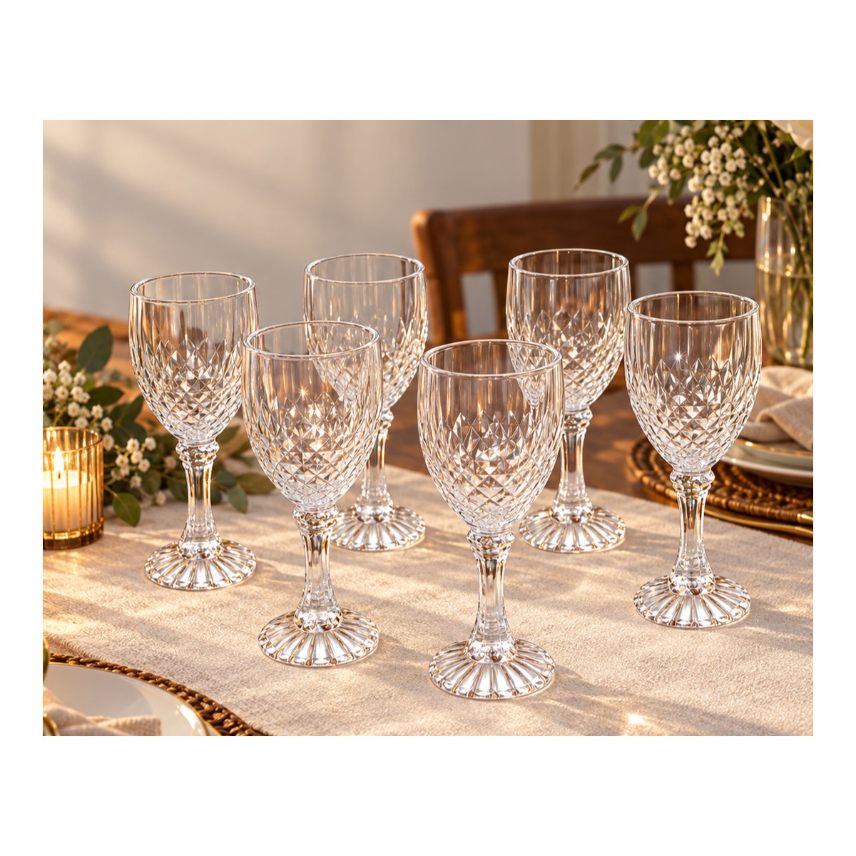 Set de 6 copas de vidrio estilo cristal tallado SH18I1005 Set de 6 copas de vidrio estilo cristal tallado Abba Shirley